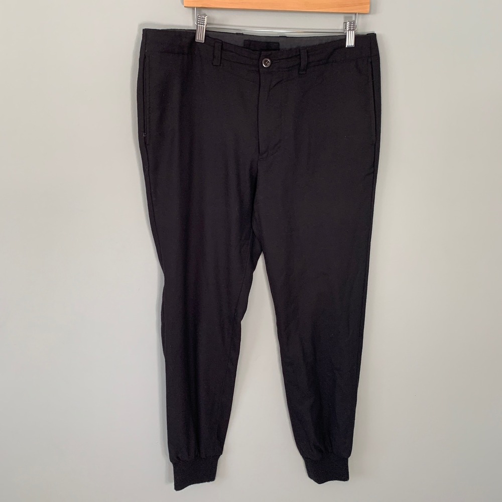 J.Crew 32W Mens 100% Wool LinedJogger Trousers Black Ribbed Cuff Pants Regular